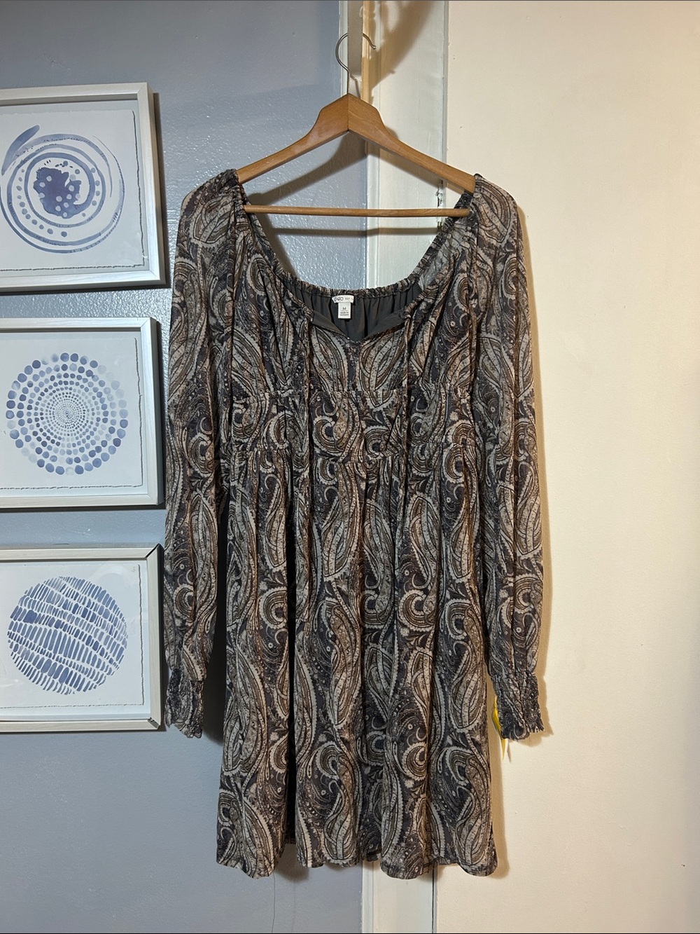 Cato Brown Women’s Size M Paisley Long Sleeve Peasant Boho Dress